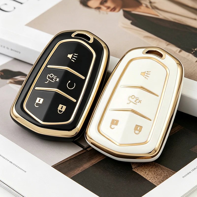 TPU Car Smart Key Cover Case for Cadillac ATS CT6 CTS DTS XT5 Escalade ESV SRX STS XTS ELR 2014 - 2018 Key Fob Bag Keychain