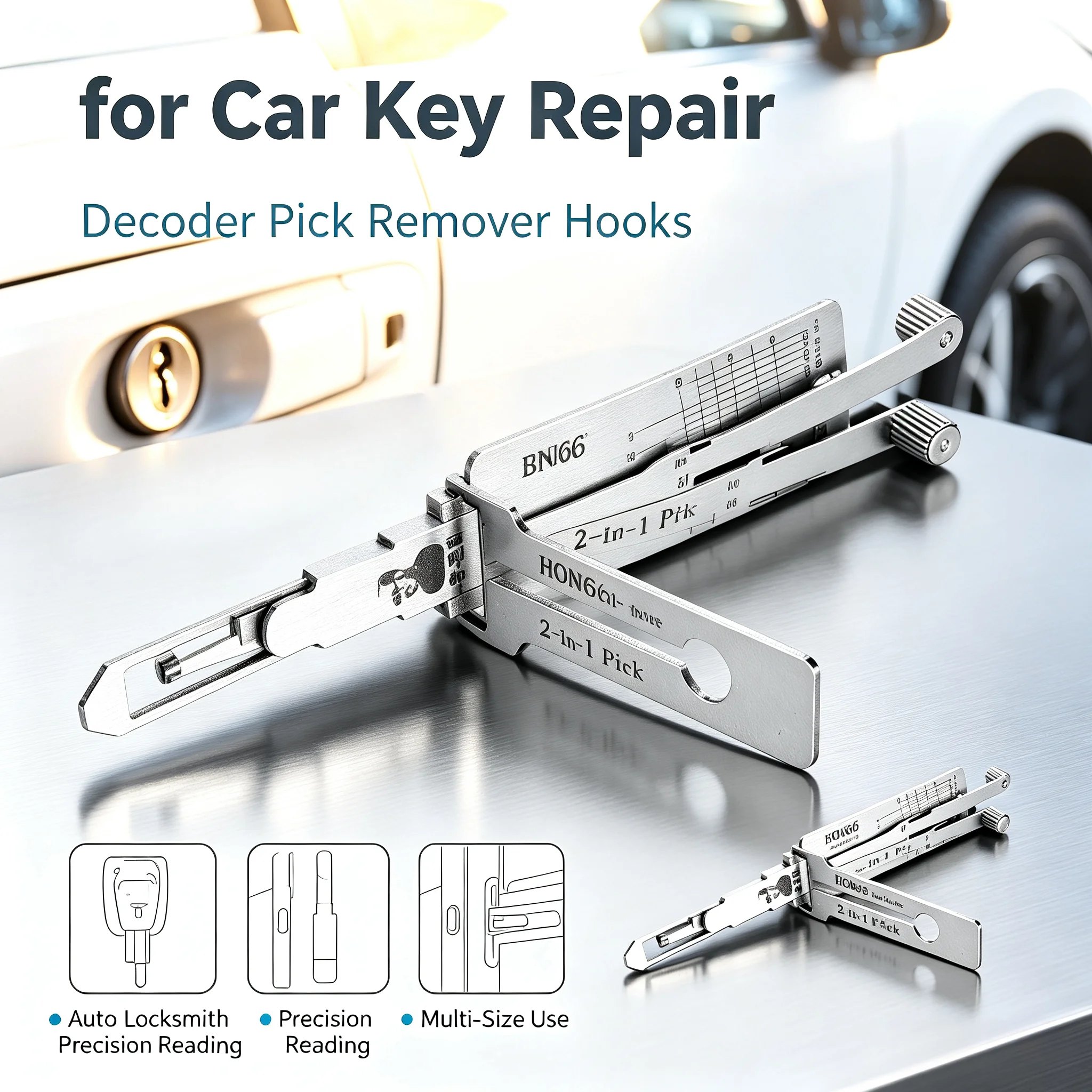 Automotive 2 in 1 Professional Car Key Decoder Locksmith Tool Set with Key Extractor for HU64/66/92 HON66 SIP22 NSN14 MAZDA etc.