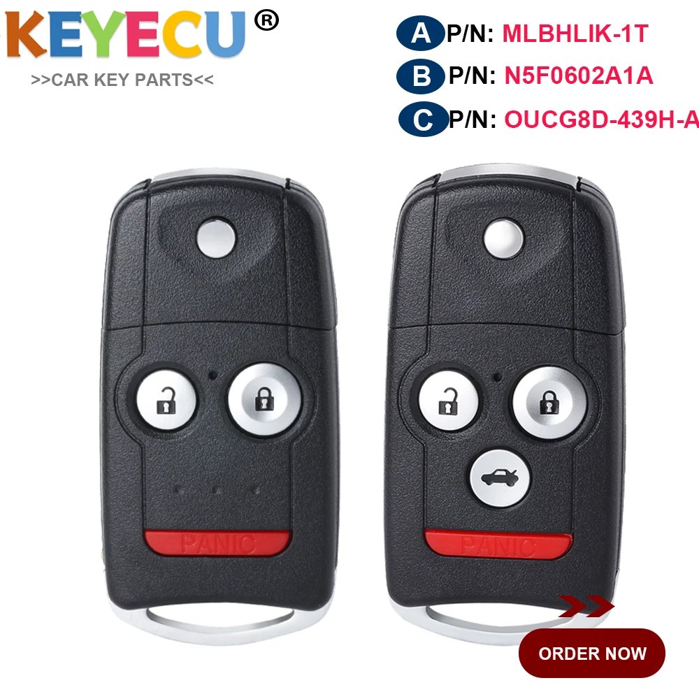 KEYECU for Acura MDX RDX TL TSX ZDX Remote Key Fob MLBHLIK-1T N5F0602A1A OUCG8D-439H-A 313.8MHz ID46 Chip