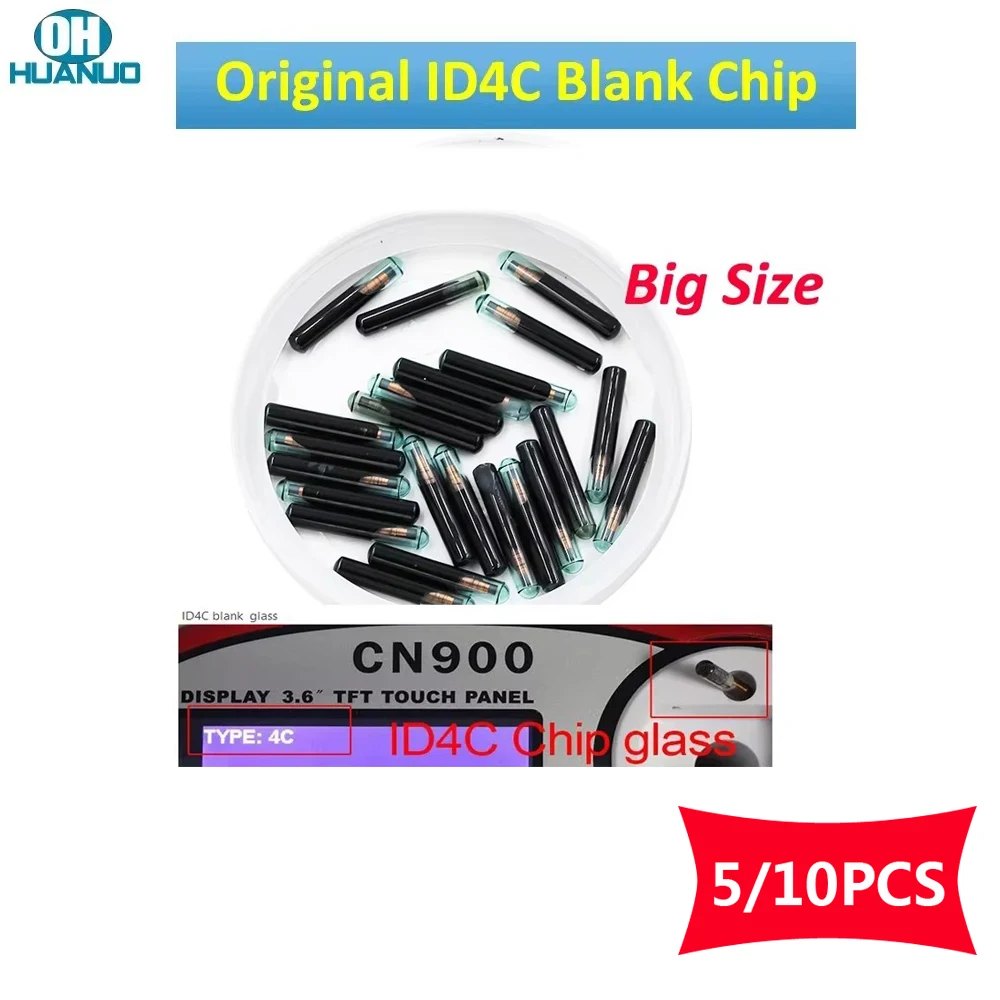 5/10PCS OHHHUANUO Original ID4C Glass Blank Virgin Transponder Chip 4C Glass Chip TP02 Car Key Chip Big