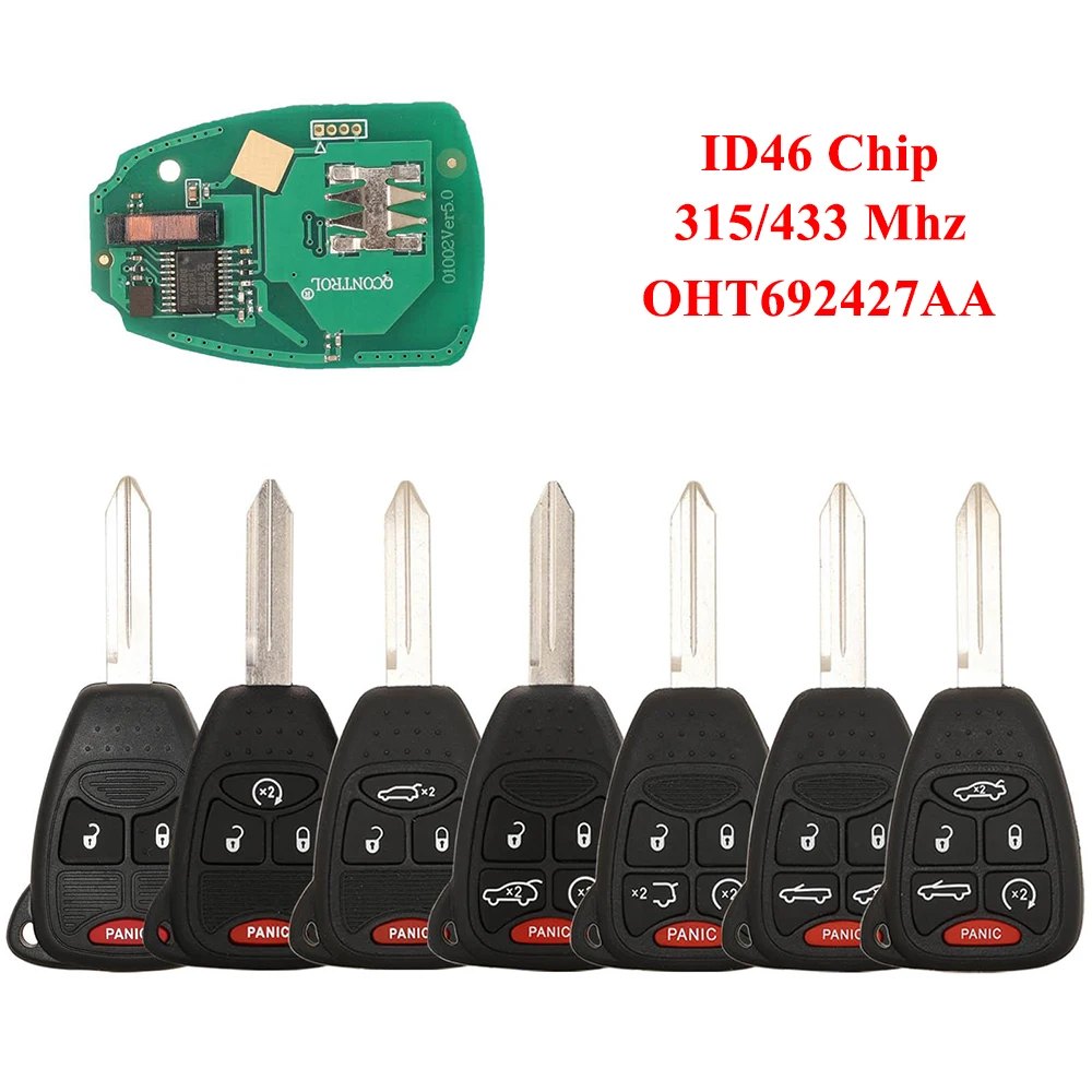 jingyuqin New Car Remote Key Fob pcf7961/ID46 Chip OHT692427AA For Chrysler 200/300/300c PT Cruiser Sebring Dodge RAM JEEP