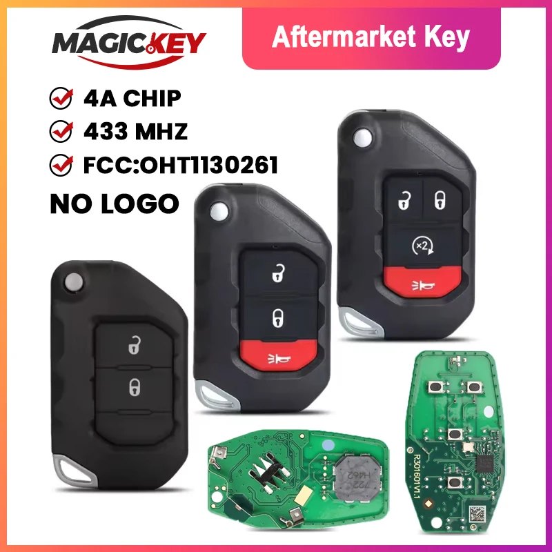 MAGICKEY OHT1130261 68416-782AA For Jeep Wrangler Gladiator 2018-2025 Keyless Flip Key Car Key 433.92MHz ASK PCF7939M 4A CHIP