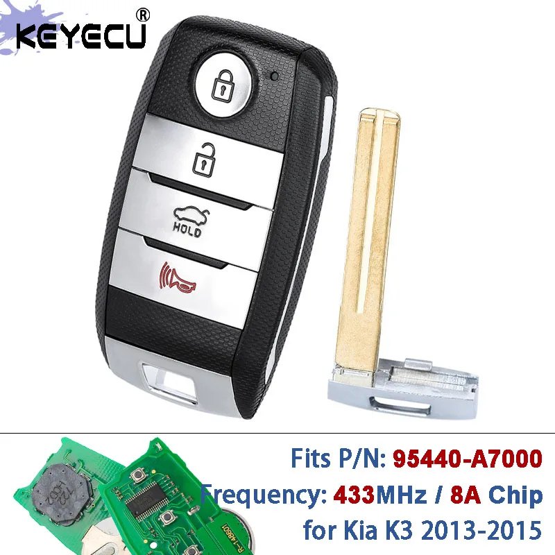 KEYECU P/N: 95440-A7000 FCC ID: PEK-FD00030 433MHz 8A Chip Keyless-Go Smart Remote Car Key Fob for Kia K3 2013 2014 2015