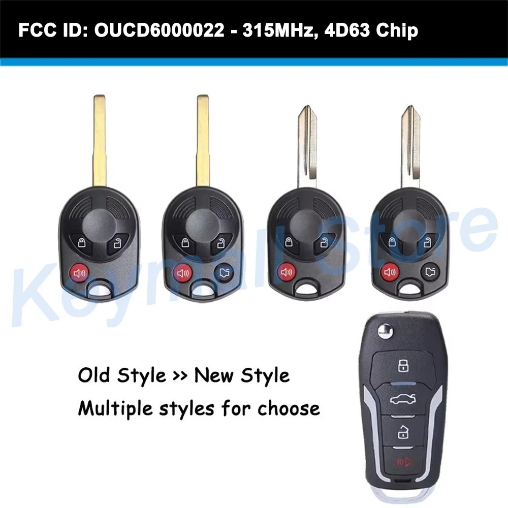 KEYECU Remote Car Key With 3 4 Buttons 315MHz 4D63 Chip for Ford Edge Escape Focus C-Max Transit F Series Fob OUCD6000022