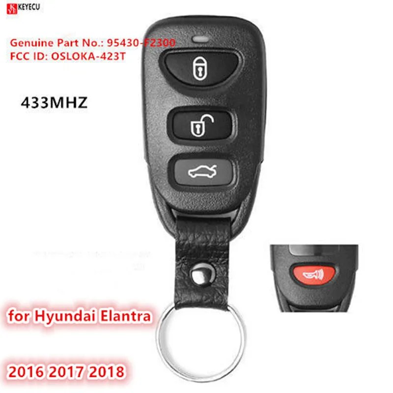 KEYECU Remote Control Car Key With 4 Buttons 433MHz for Hyundai Elantra 2016 2017 2018 Fob FCC ID: OSLOKA-423T P/N: 95430-F2300
