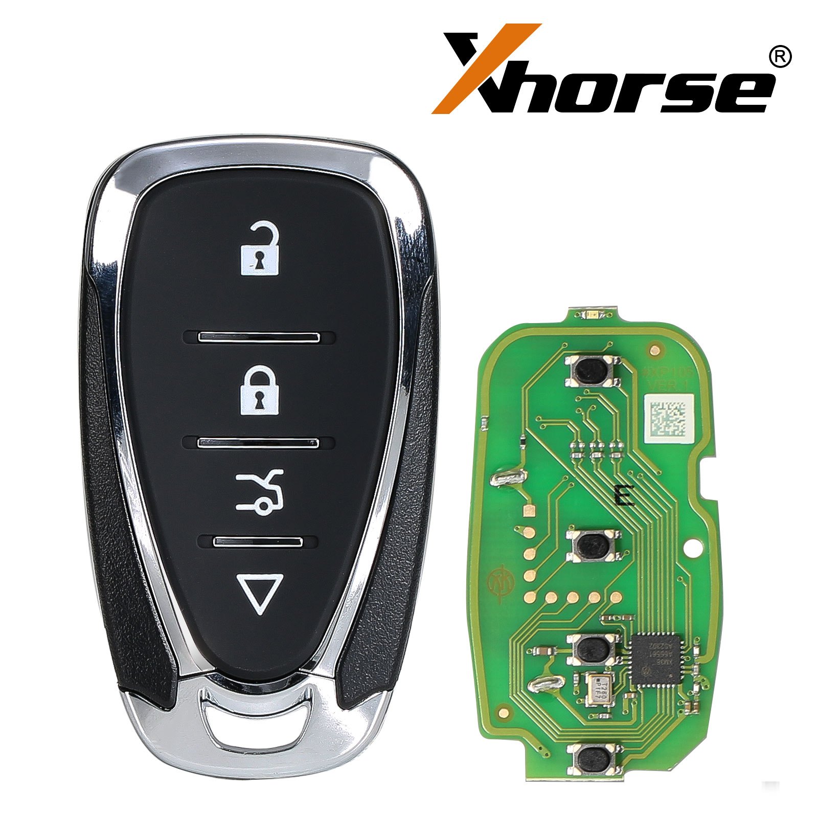 Xhorse XSCL01EN four button universal remote in a Chevrolet style body