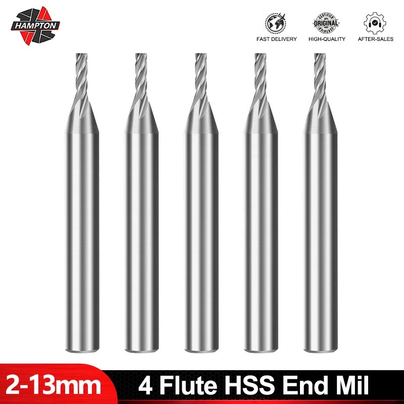 HAMPTON HSS Milling Cutter 4 Flute End Mill 2-13mm For CNC Machine Milling Tools Router Bit Metal Cutter Aluminum Milling Bit