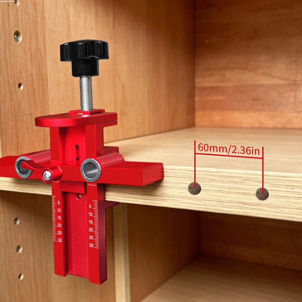 Anodised aluminium concealed hinge and push latch drilling jig