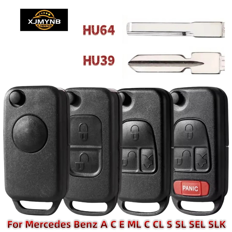 XJMYNB Flip Remote Car Key Shell Case 1/2/3/4 Button For Mercedes Benz C E S ML SL ML55 AMG S500 SL500 W168 W124 HU64/HU39 Blade