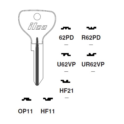 Ilco HF11 uncut key blank for Opel