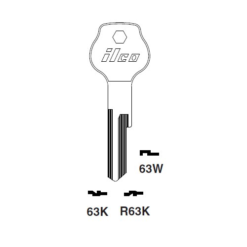 Ilco 63K uncut key blank for Lambretta, Lancia