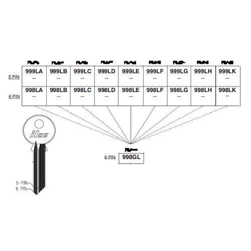 Ilco 998LG uncut key blank for Yale