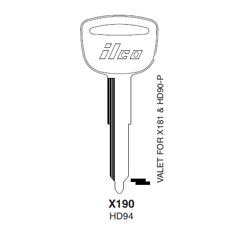 Ilco X190 uncut key blank for Honda Automobiles