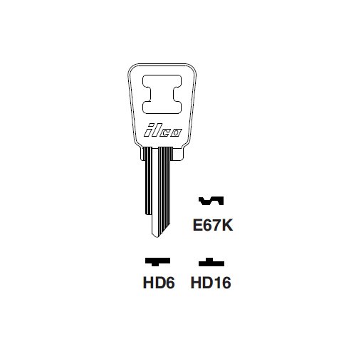 Ilco E67K uncut key blank for Honda Automobiles