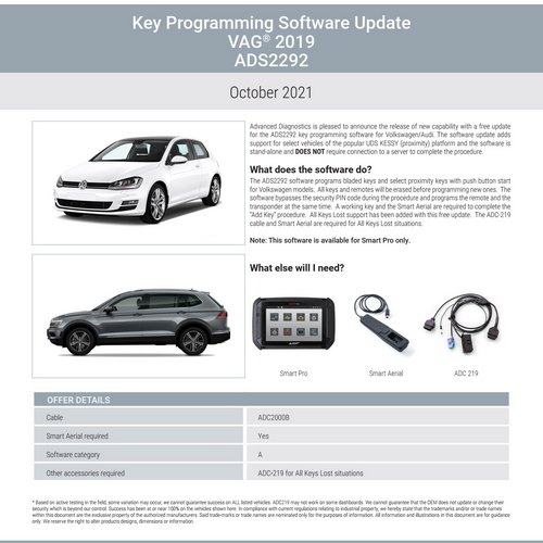 Advanced Diagnostics ADS2292 Volkswagon / Audi Software