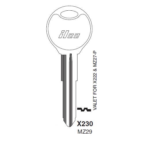 Ilco X230 uncut key blank for Mazda