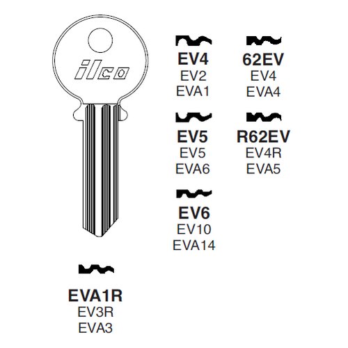 Ilco EV6 uncut key blank for Evva