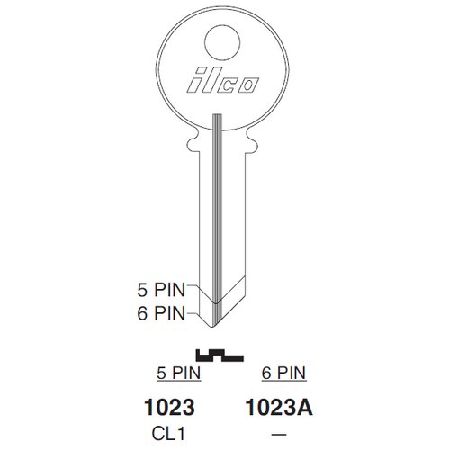 Ilco 1023A uncut key blank for Clinton