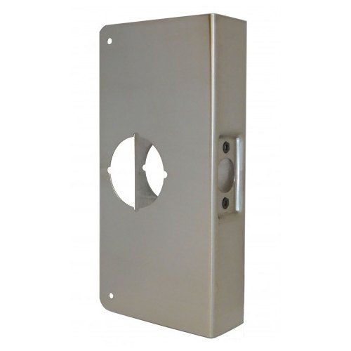 Don-Jo 3-S-CW Wrap Around Plate Single Bore For Cylindrical Lock 1-3/8" Door, 2-3/4" Backset, Finish: Satin Stainless Steel
