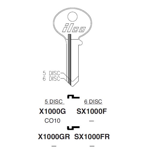 Ilco X1000G uncut key blank for CCL