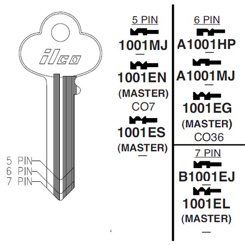 Ilco 1001EL uncut key blank for Corbin, Russwin
