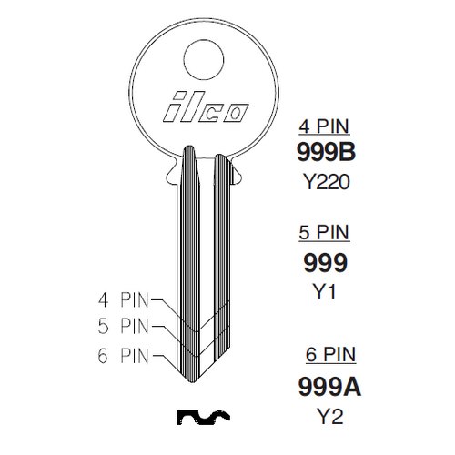 Ilco 999B uncut key blank for Yale, Abus