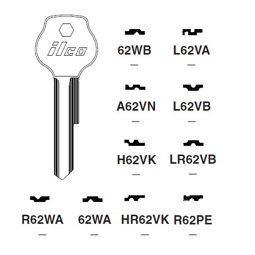 Ilco R62PE uncut key blank for DKW, Opel