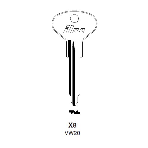 Ilco X8 uncut key blank for VW