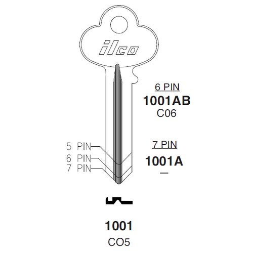 Ilco 1001AB uncut key blank for Corbin, Russwin