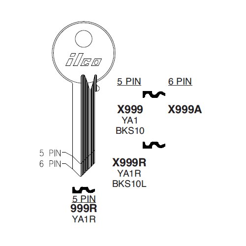 Ilco X999 uncut key blank for Yale, BKS, Dom