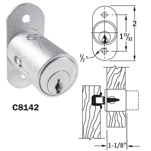 National Lock C8142 1-1/8" Pin Tumbler Sliding Door Lock Master Keyed & Keyed Different