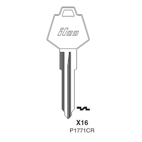 Ilco X16 uncut key blank for Chrysler, Rootes Group, Sunbeam