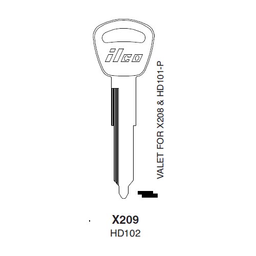 Ilco X209 uncut key blank for Acura