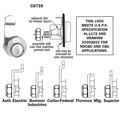National Lock C8735 Pin Tumbler Multi Cam Mail Box Lock with Dust Shutter