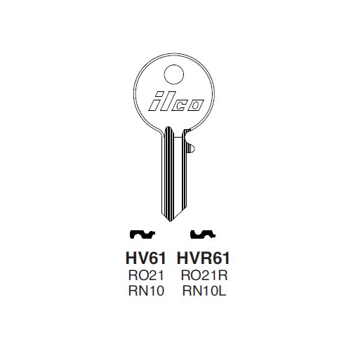 Ilco HV61 uncut key blank for Renault, Simca, Talbot, Matra