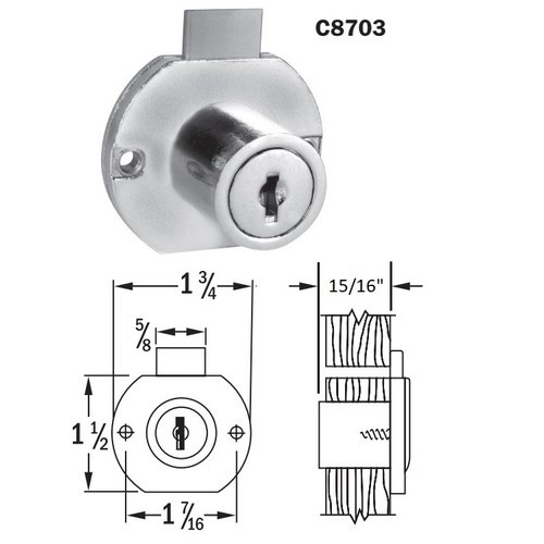 National Lock C8703 15/16" Disk Tumbler Drawer Look Keyed Alike to #C415A 14A Finish - NL C8703-C413A-14A