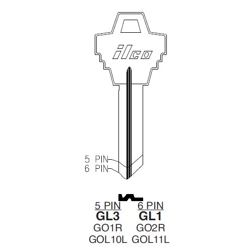 Ilco GL1 uncut key blank for Goal