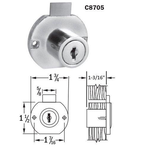 National Lock C8703 1-3/16" Disk Tumbler Drawer Look Keyed Alike to #C346A 14A Finish