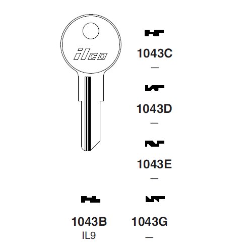 Ilco 1043G uncut key blank for Illinois