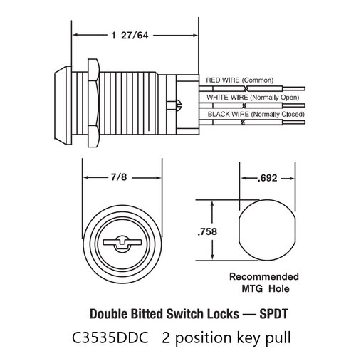 Chicago Single Pole Double Throw Switch Lock 2 Position Key Pull - Double Bitted Key - Keyed alike to 2001