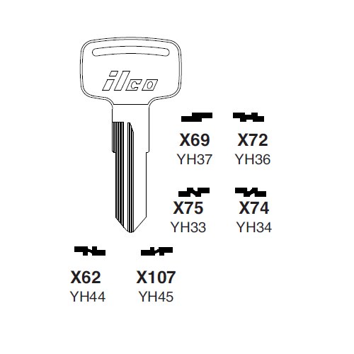 Ilco X62 uncut key blank for Yamaha