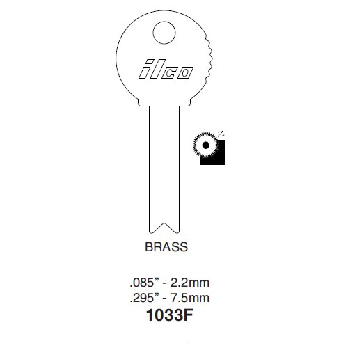 Ilco 1033F uncut key blank for Bell Locker, Cabinet Lock & Dudley