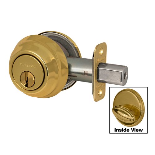 Master Lock DSH0603KA4 Single Cylinder Deadbolt Grade 1, KW1 Keyway, Adjustable Backset, Polished Brass Finish