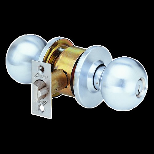 Arrow Lock MK Series Storeroom Ball Knob Lock Brushed Chrome Finish - 2-3/8in Backset - Keyway: AR1