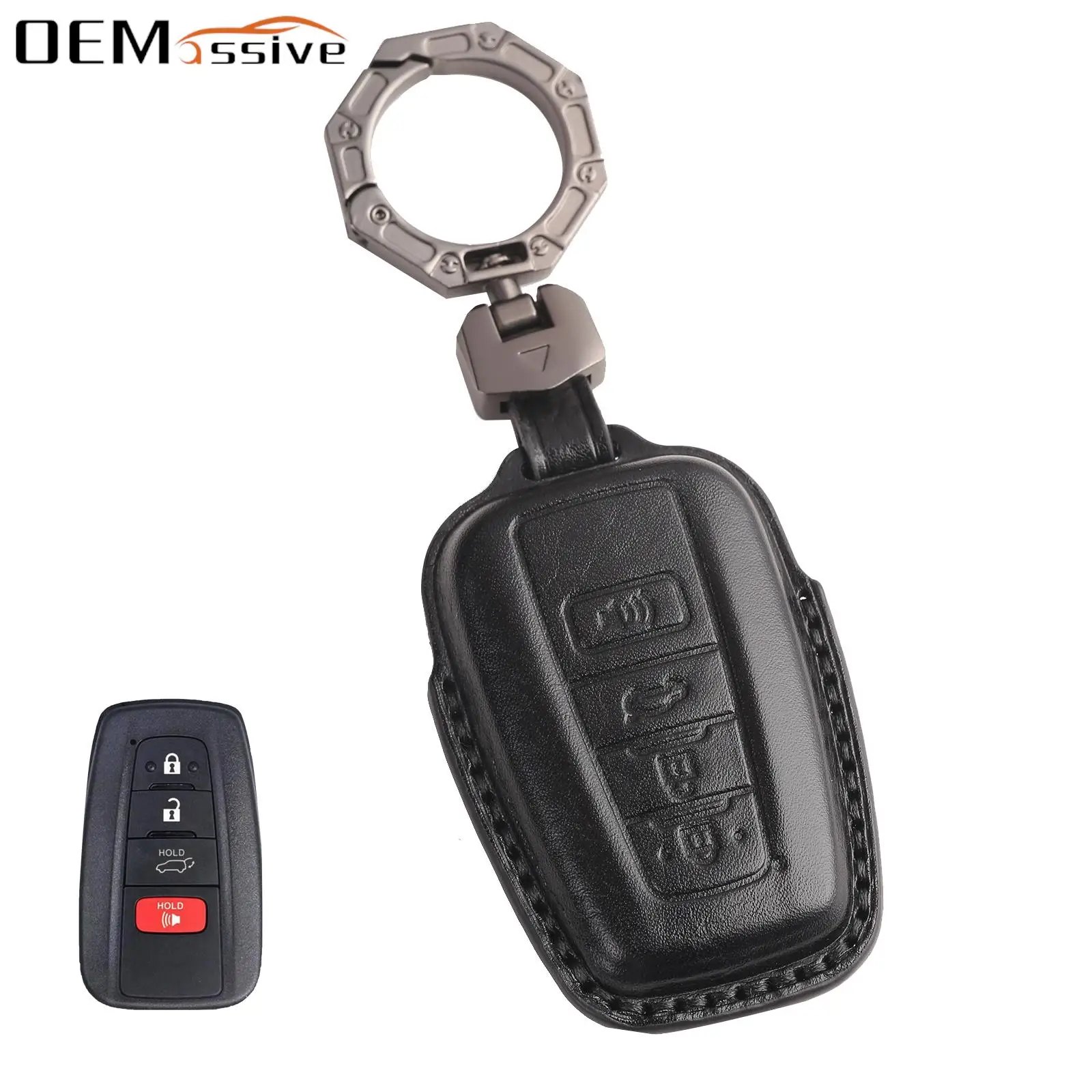 For Toyota Camry Corolla RAV4 Avalon Camry Highlander 4 Button Leather Remote Car Key Fob Chain Ring Case Cover Shell Protector