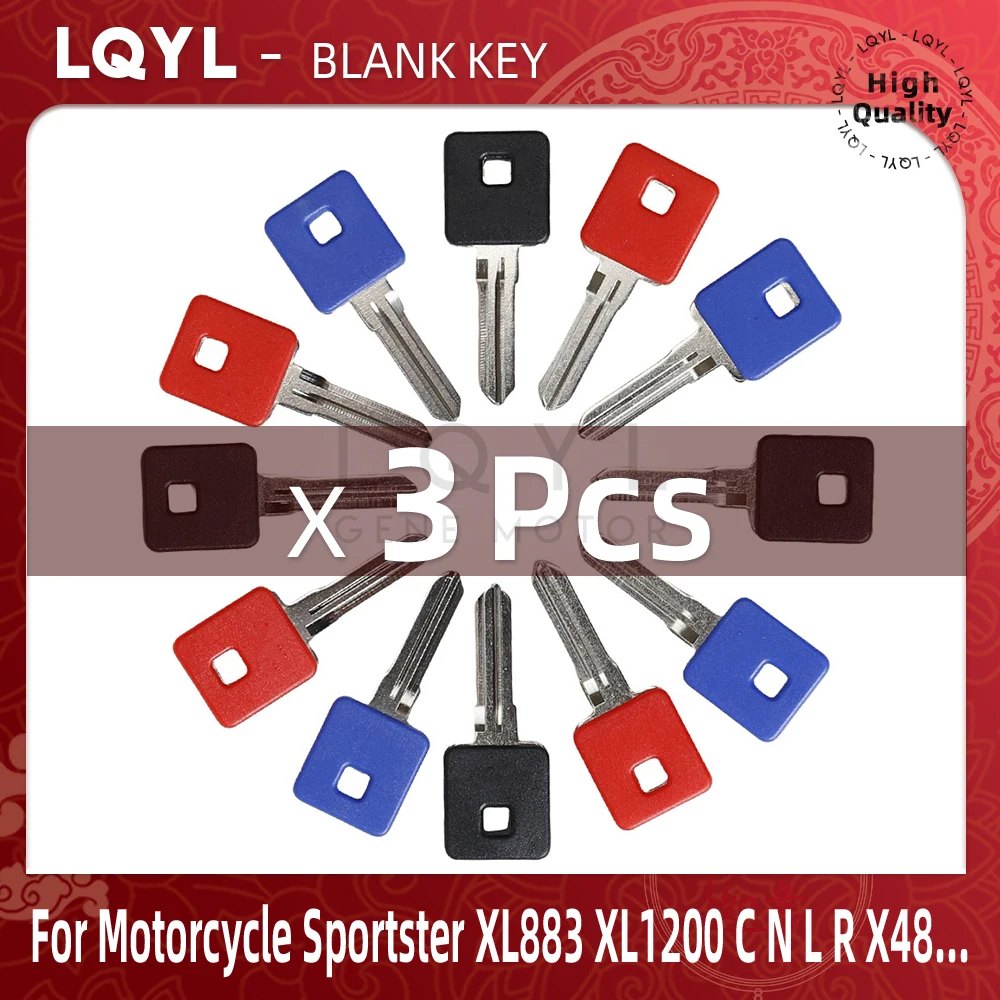 3PCS New Blank Key Motorcycle Replace Uncut Keys For Sportster XL883 XL1200 C N L R X48 X72 XL 883 1200 48 72