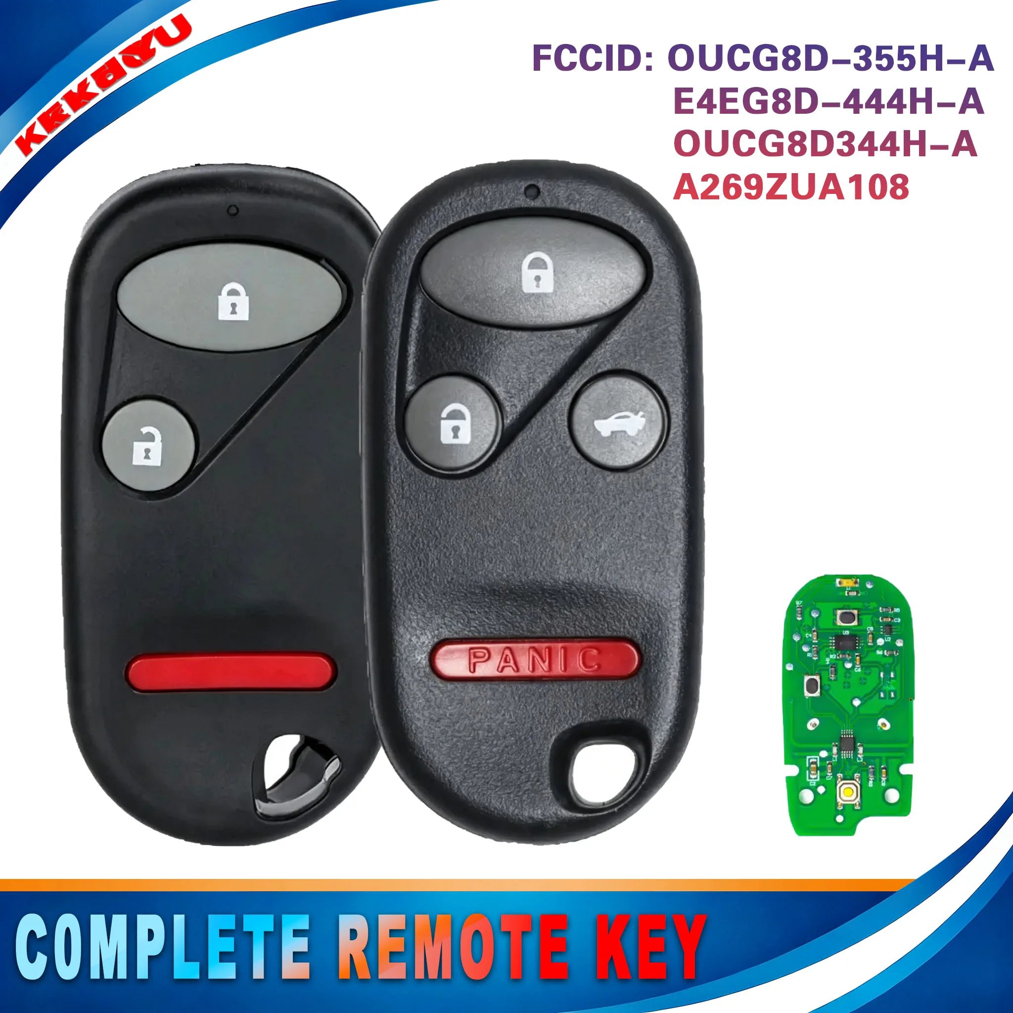 KEYECU A269ZUA108 OUCG8D355HA E4EG8D444HA OUCG8D344HA Remote Key Fob for Acura CL Integra RSX MDX Honda Civic 313.8 434MHz