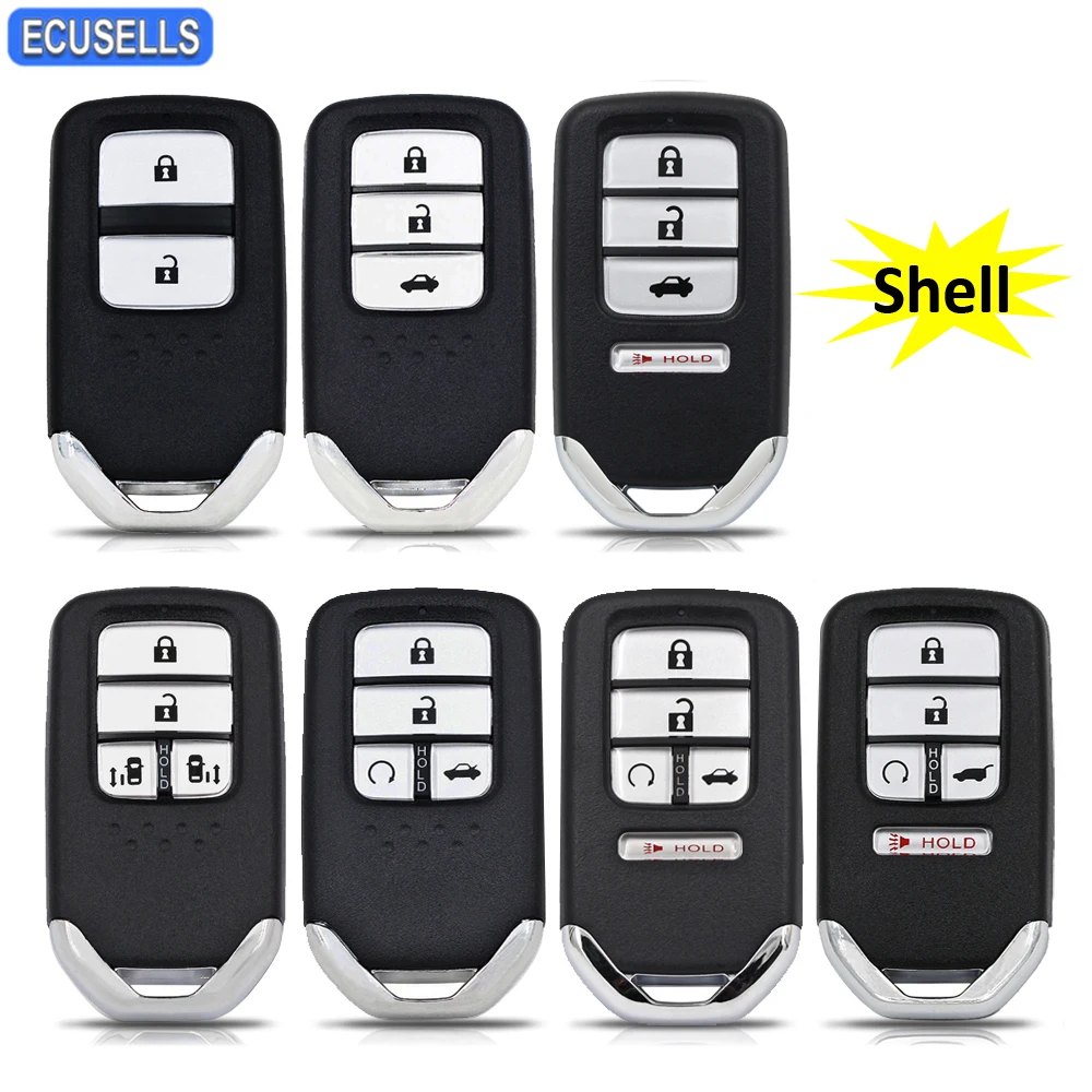 Ecusells 2/3/4/5 Button Remote Smart Car Key Shell Case Housing Cover for Honda Accord Civic CRV Fit with Small Key Uncut Blade