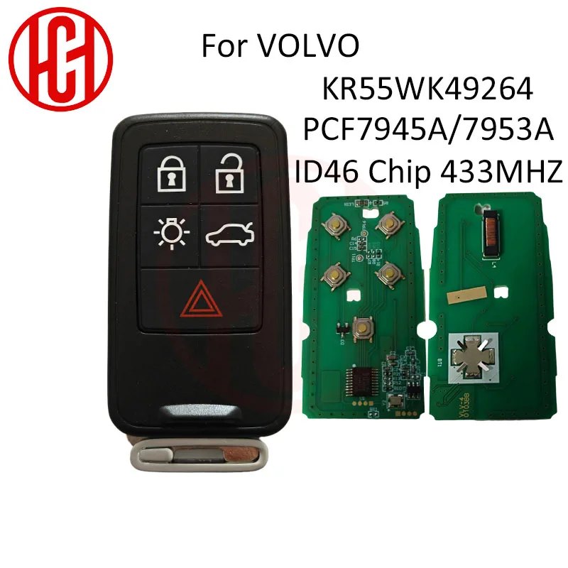 Car Remote Control Key For Volvo S60 S60L S80 XC60 XC70 V40 V60 ID46 PCF7953/7945 433-434MHz KR55WK49264 Non-Keyless