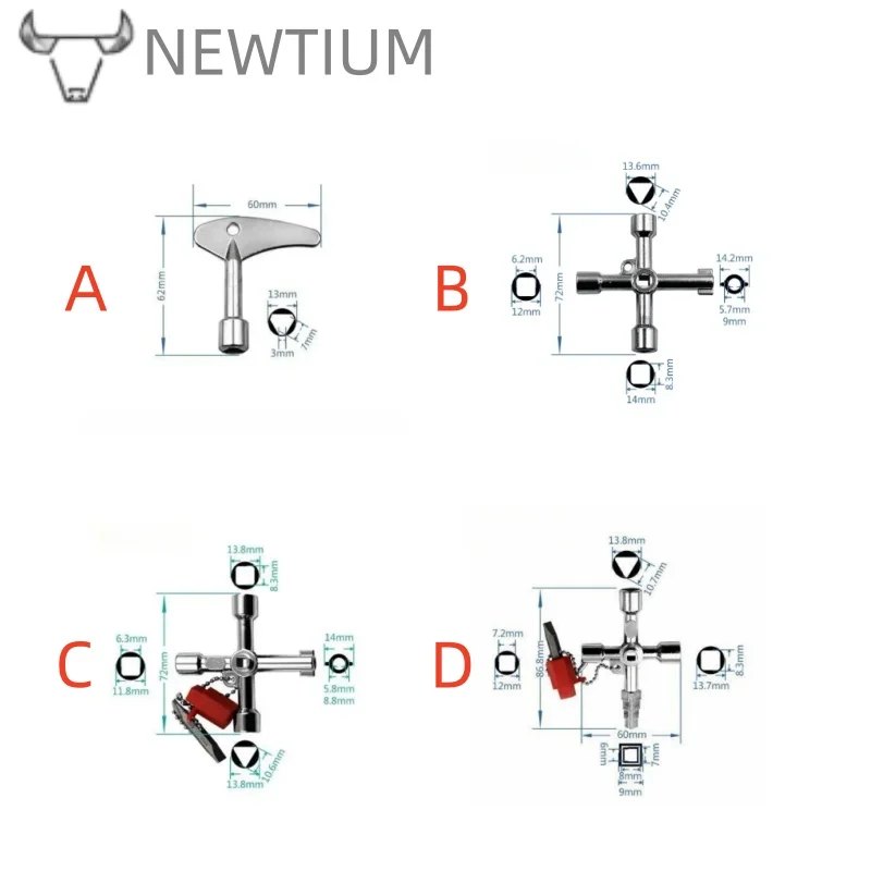 Multifunction Universal Wrench Set | Cross, Square & Triangle Key for Elevator, Electrical Cabinet & Train Box